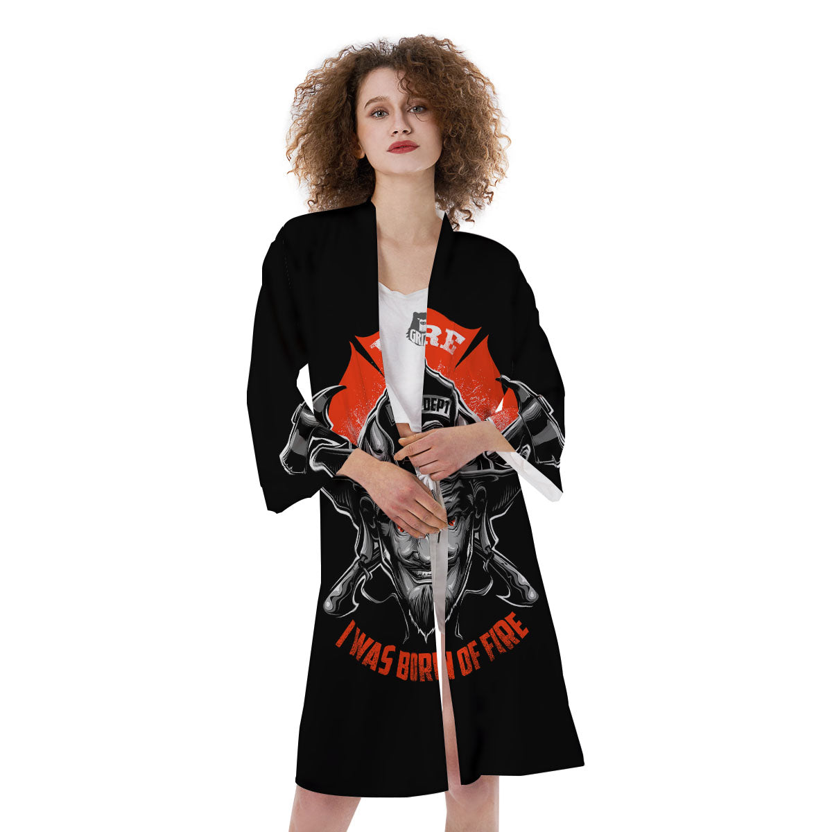 Devil Firefighter Print Kimono-grizzshop