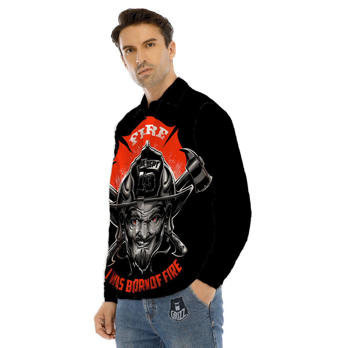 Devil Firefighter Print Men's Dress Shirts-grizzshop
