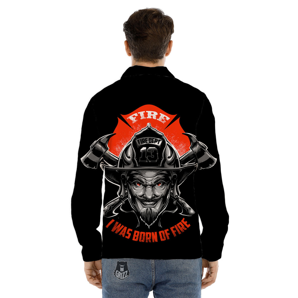 Devil Firefighter Print Men's Dress Shirts-grizzshop