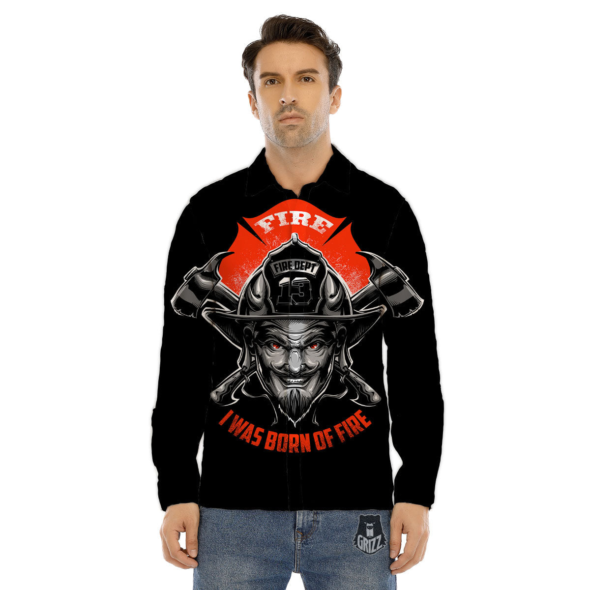 Devil Firefighter Print Men's Dress Shirts-grizzshop
