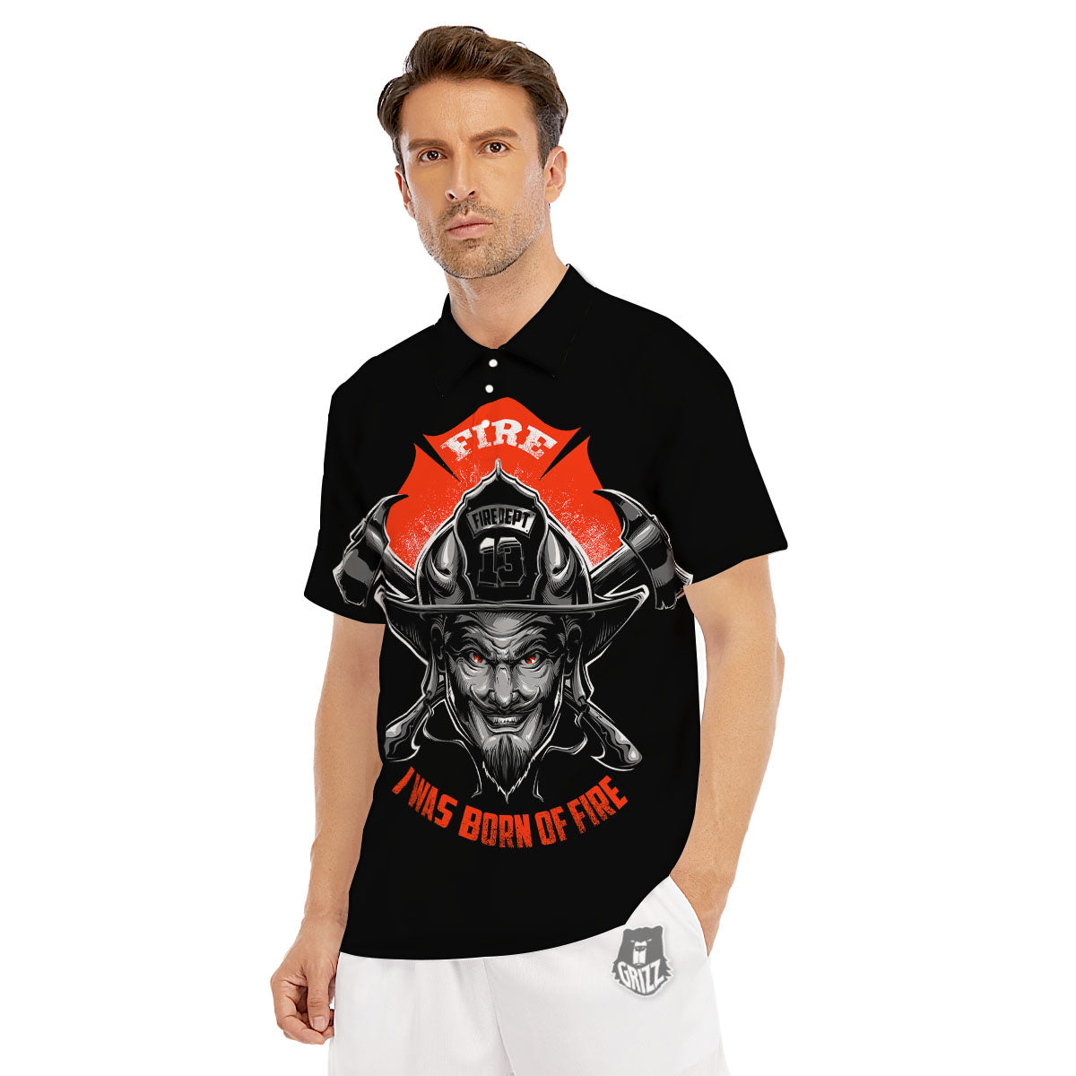 Devil Firefighter Print Men's Golf Shirts-grizzshop