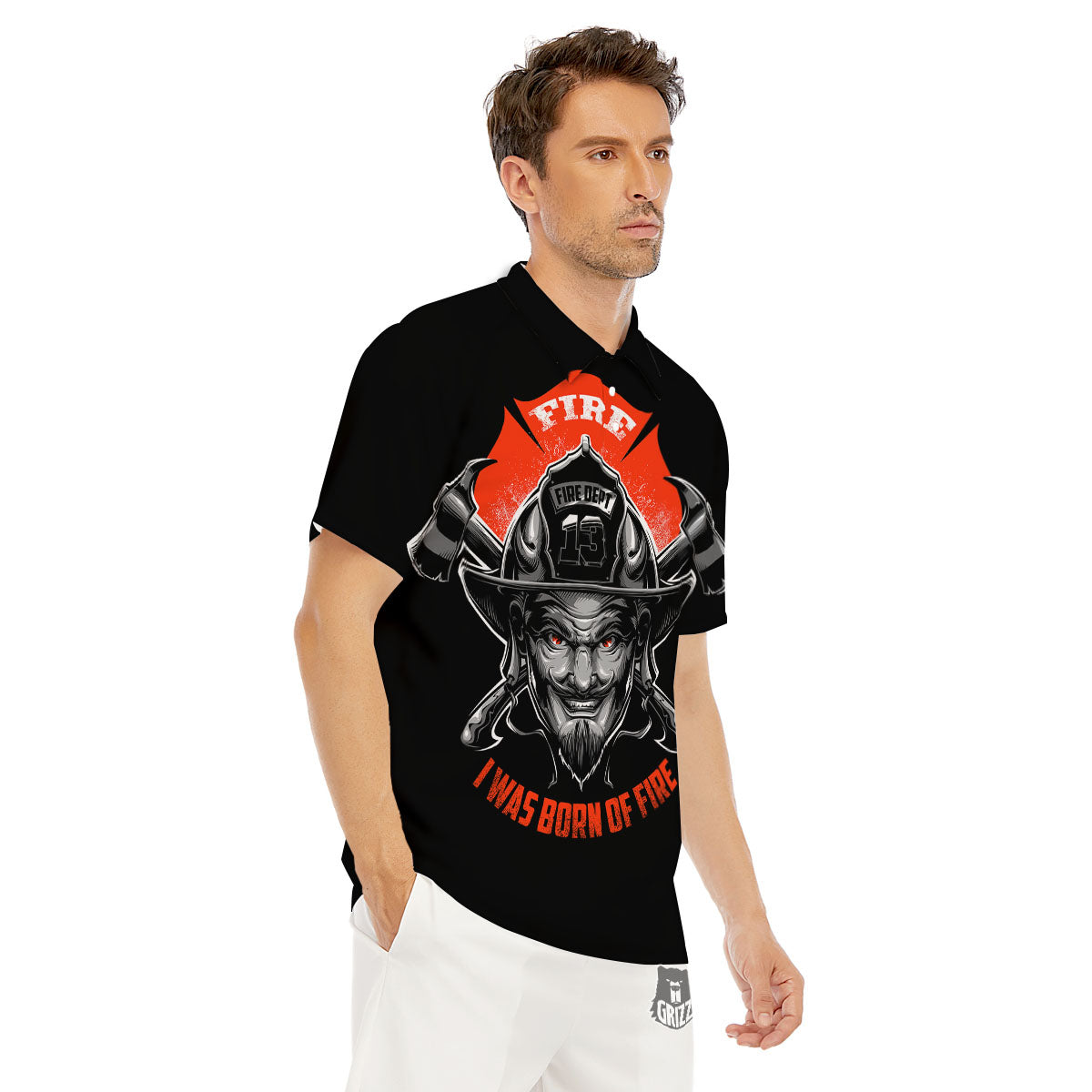 Devil Firefighter Print Men's Golf Shirts-grizzshop
