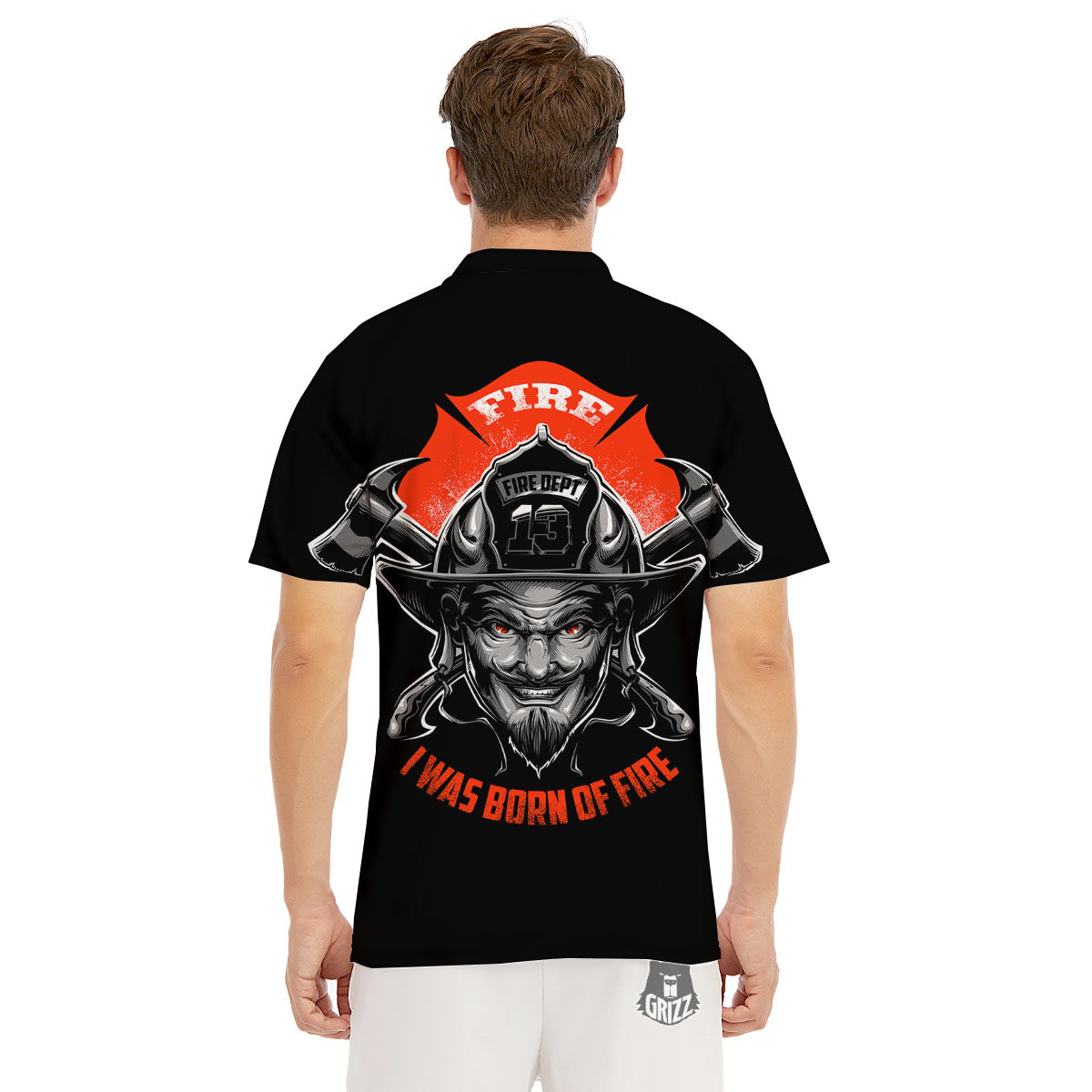 Devil Firefighter Print Men's Golf Shirts-grizzshop
