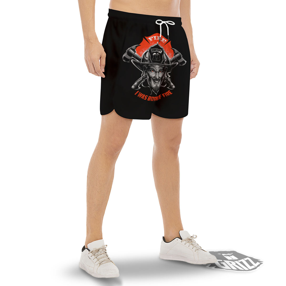 Devil Firefighter Print Men's Gym Shorts-grizzshop