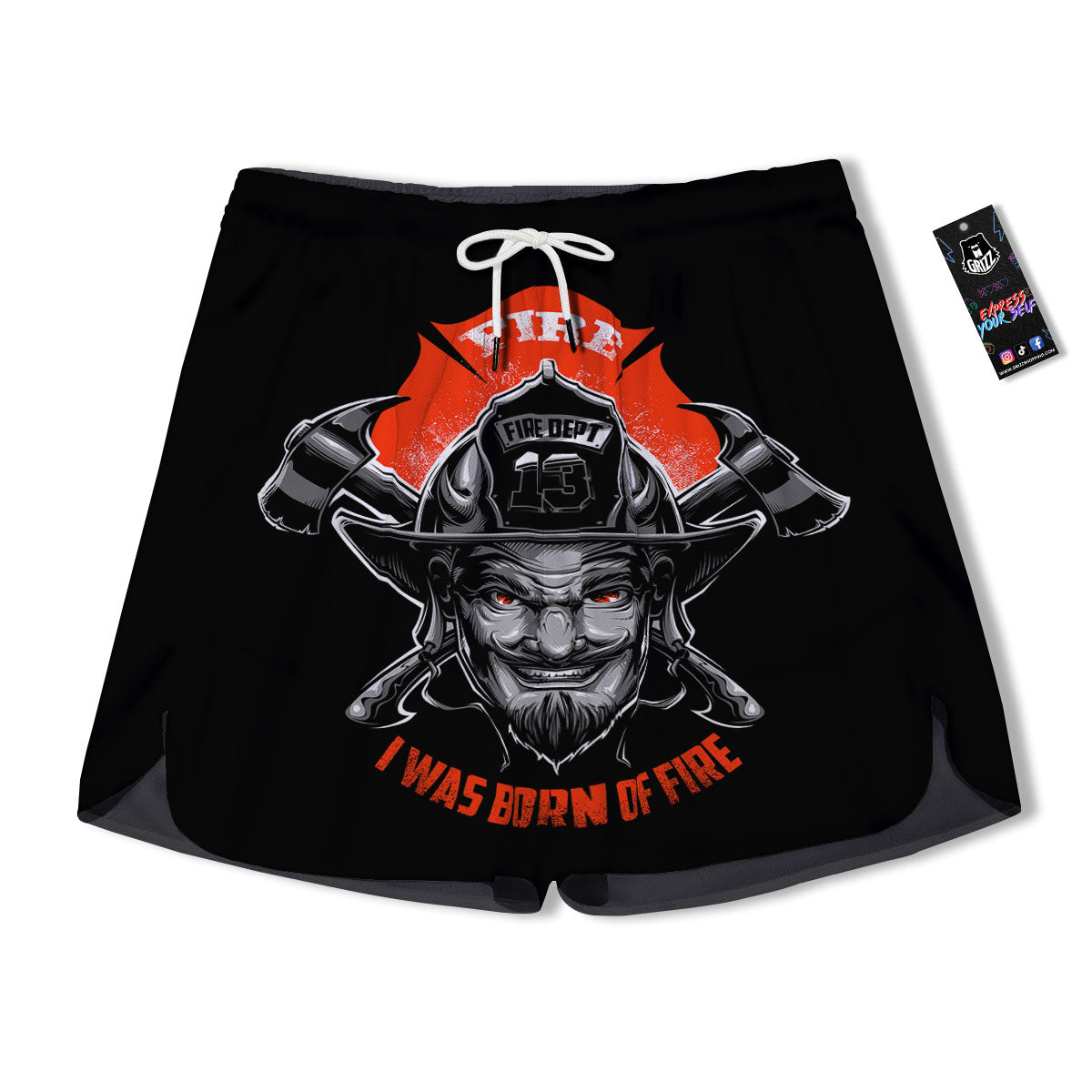 Devil Firefighter Print Men's Running Shorts-grizzshop