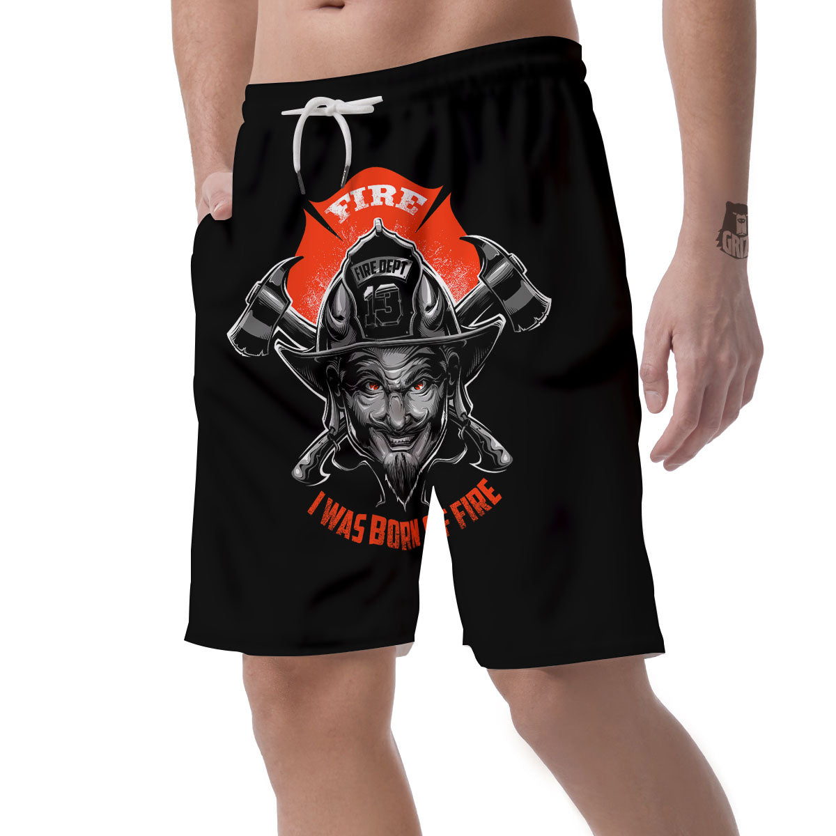 Devil Firefighter Print Men's Shorts-grizzshop