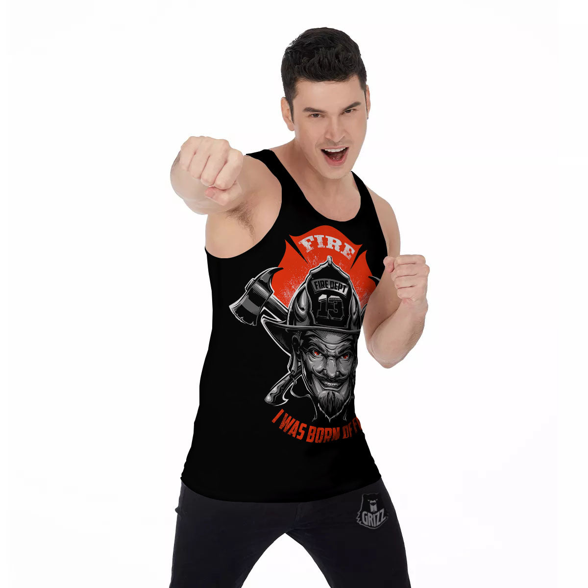 Devil Firefighter Print Men's Tank Top-grizzshop