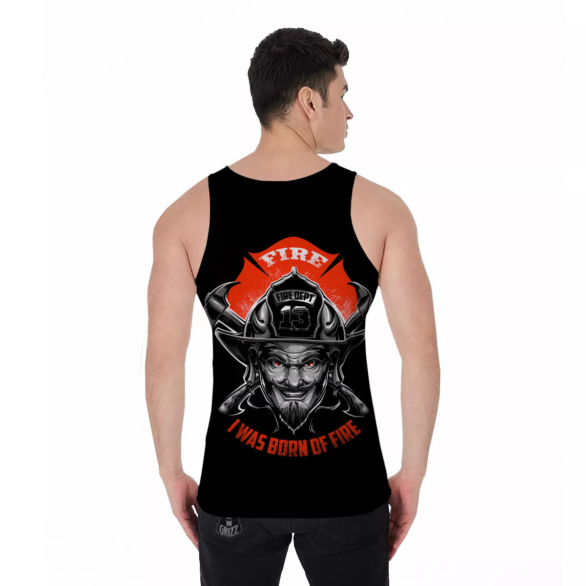 Devil Firefighter Print Men's Tank Top-grizzshop
