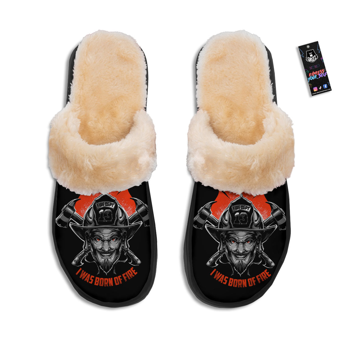Devil Firefighter Print Slippers-grizzshop