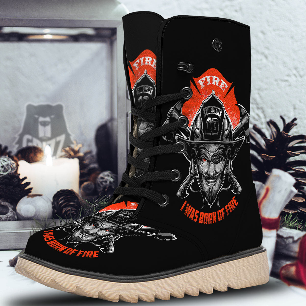 Devil Firefighter Print Snow Boots-grizzshop