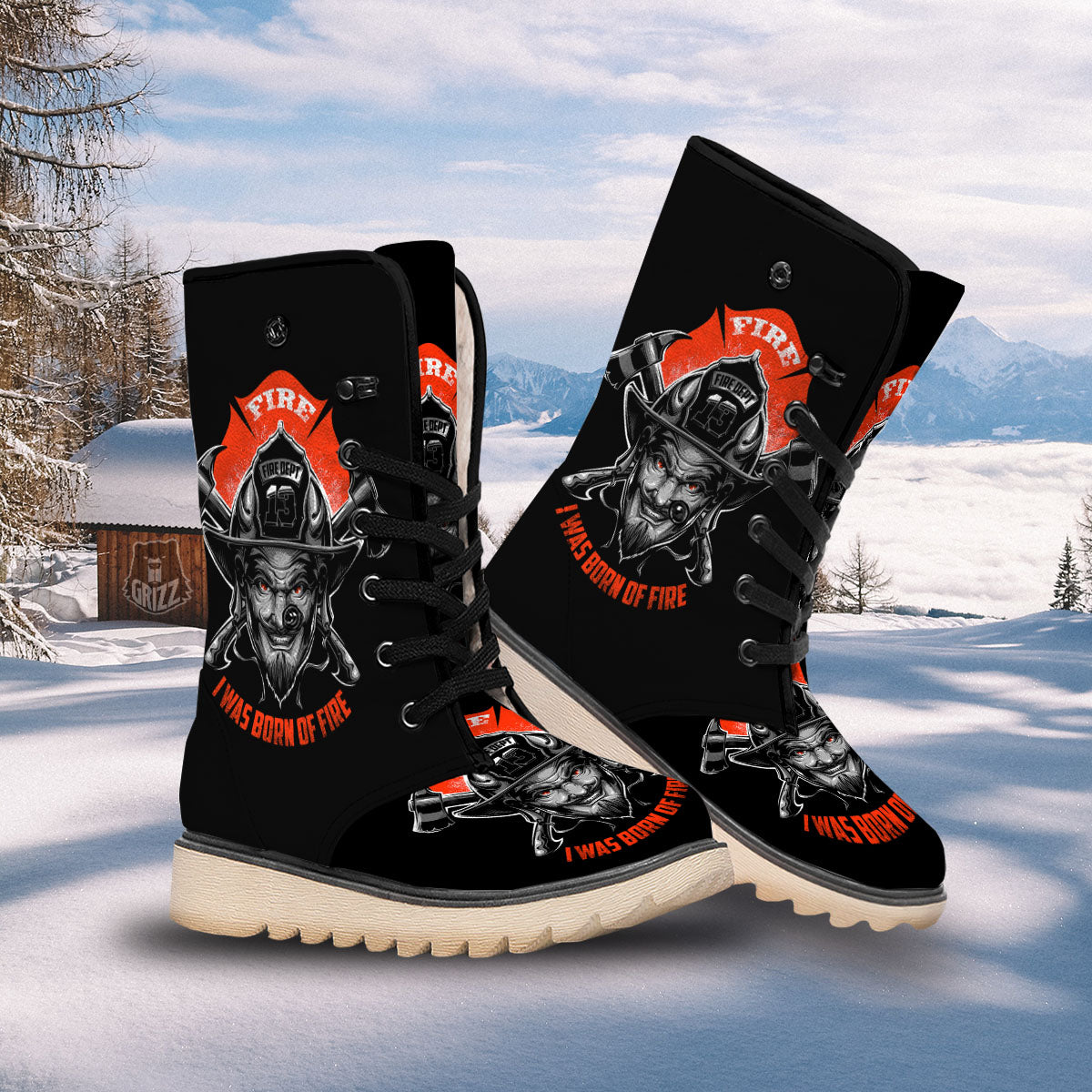 Devil Firefighter Print Snow Boots-grizzshop