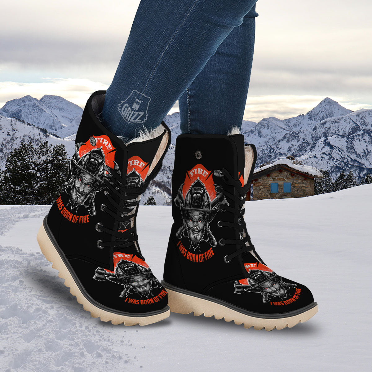 Devil Firefighter Print Snow Boots-grizzshop