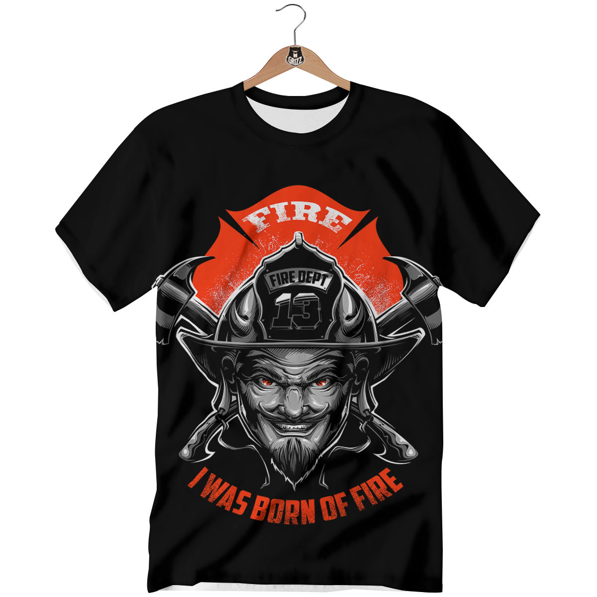 Devil Firefighter Print T-Shirt-grizzshop