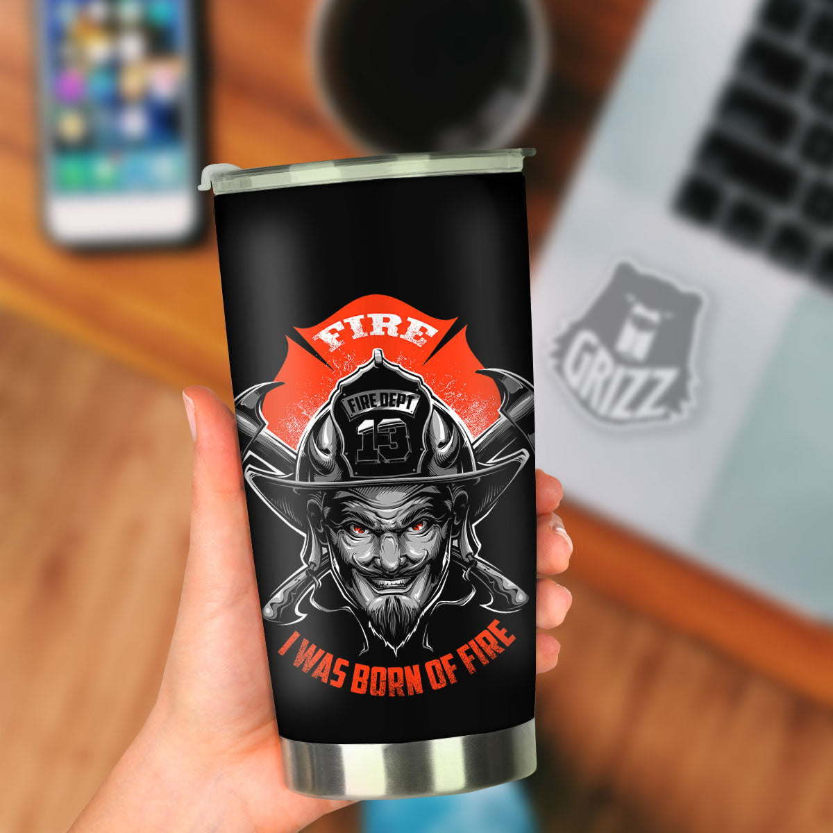 Devil Firefighter Print Tumbler-grizzshop