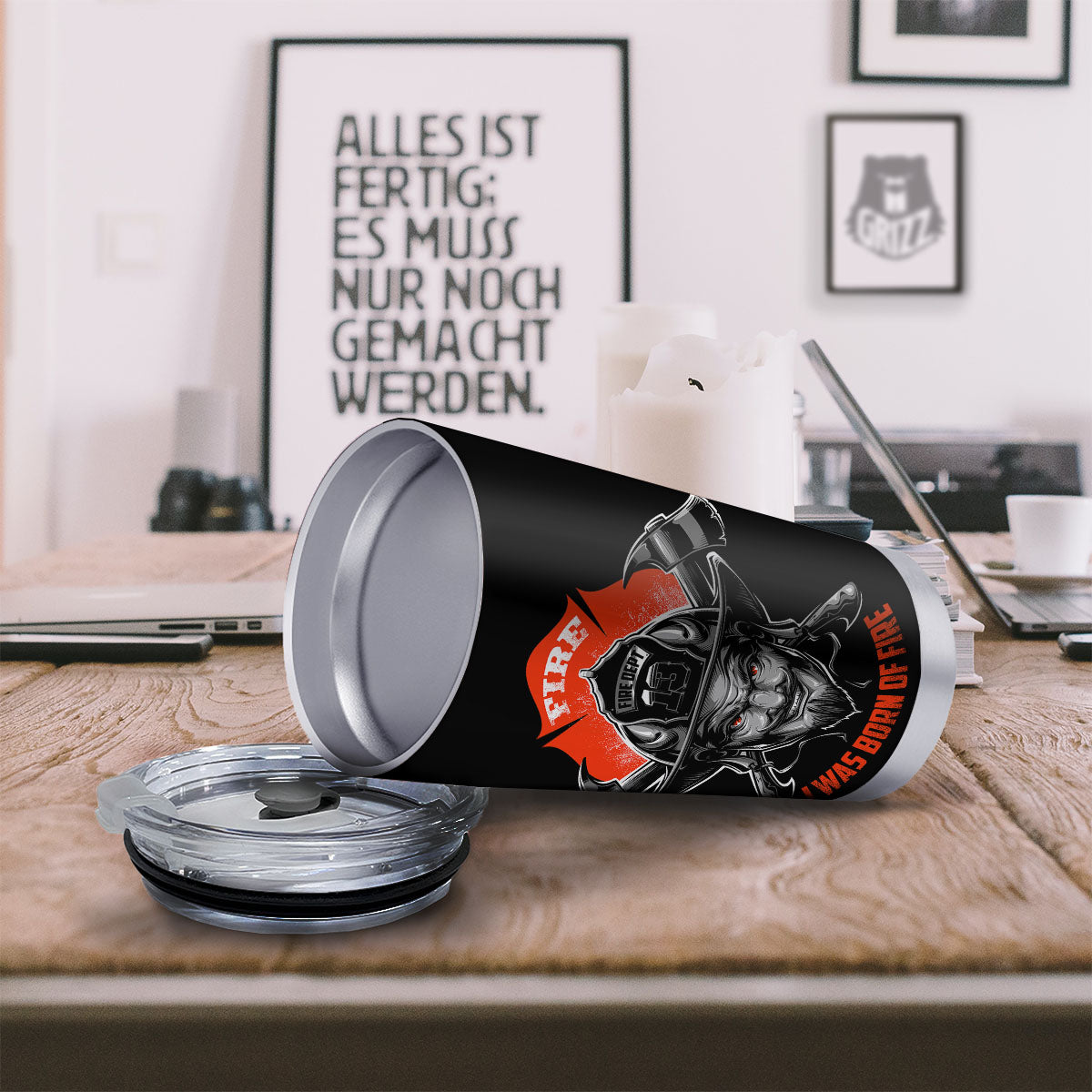 Devil Firefighter Print Tumbler-grizzshop