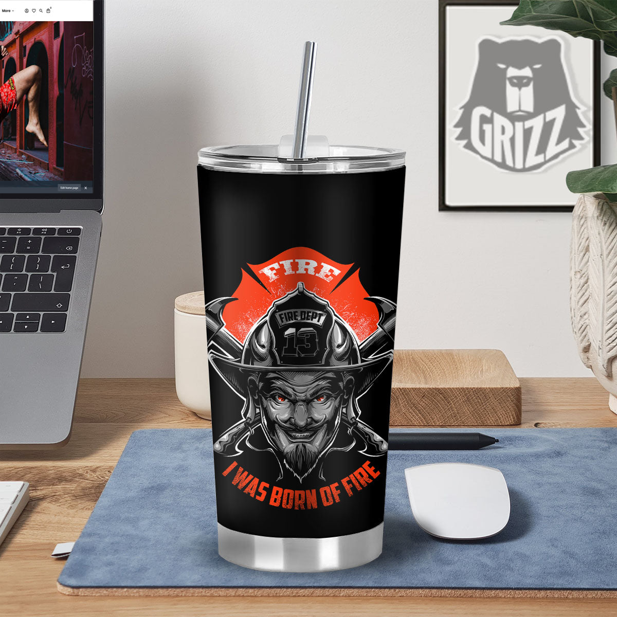 Devil Firefighter Print Tumbler-grizzshop