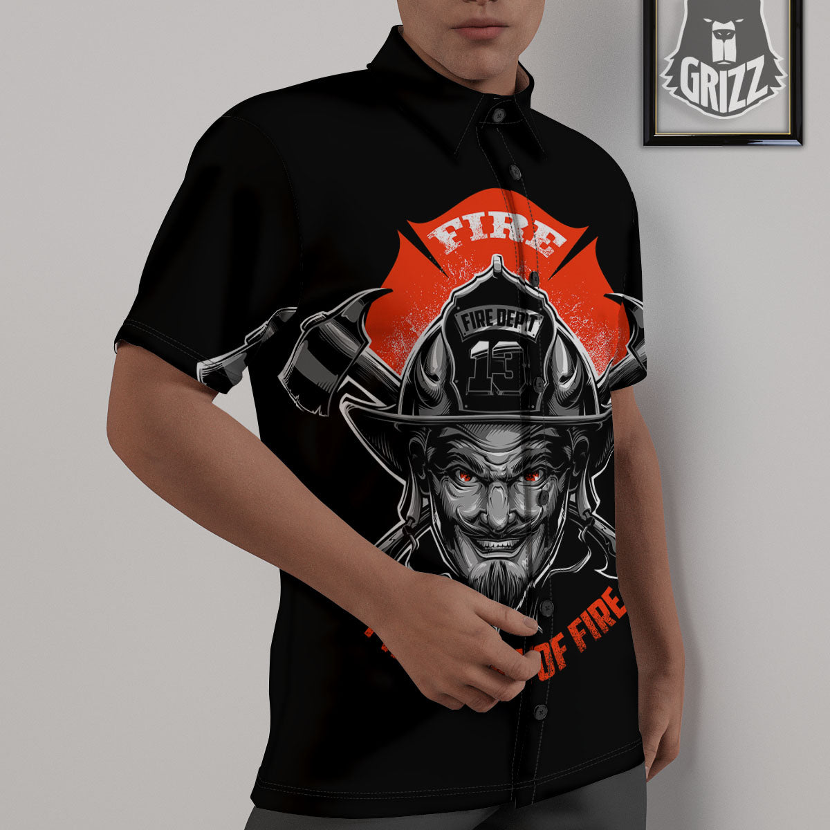 Devil Firefighter Print Untucked Shirts-grizzshop