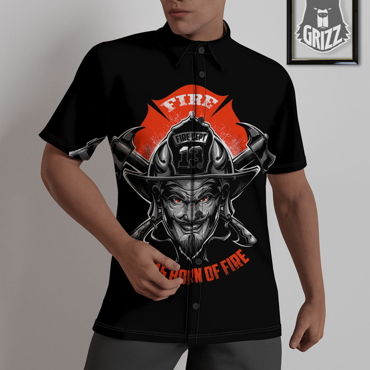 Devil Firefighter Print Untucked Shirts-grizzshop