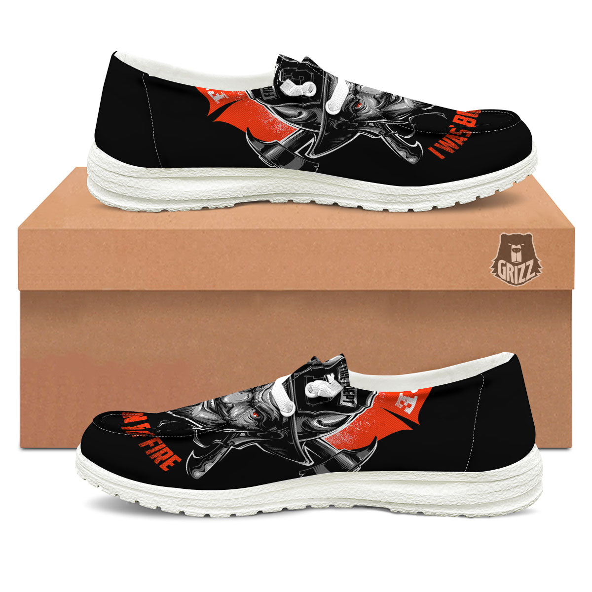 Devil Firefighter Print White Loafers-grizzshop