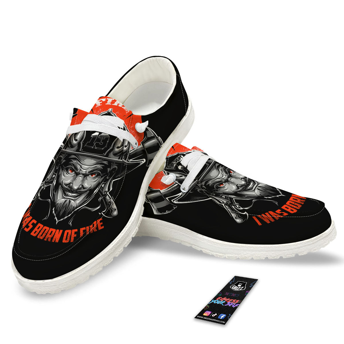 Devil Firefighter Print White Loafers-grizzshop