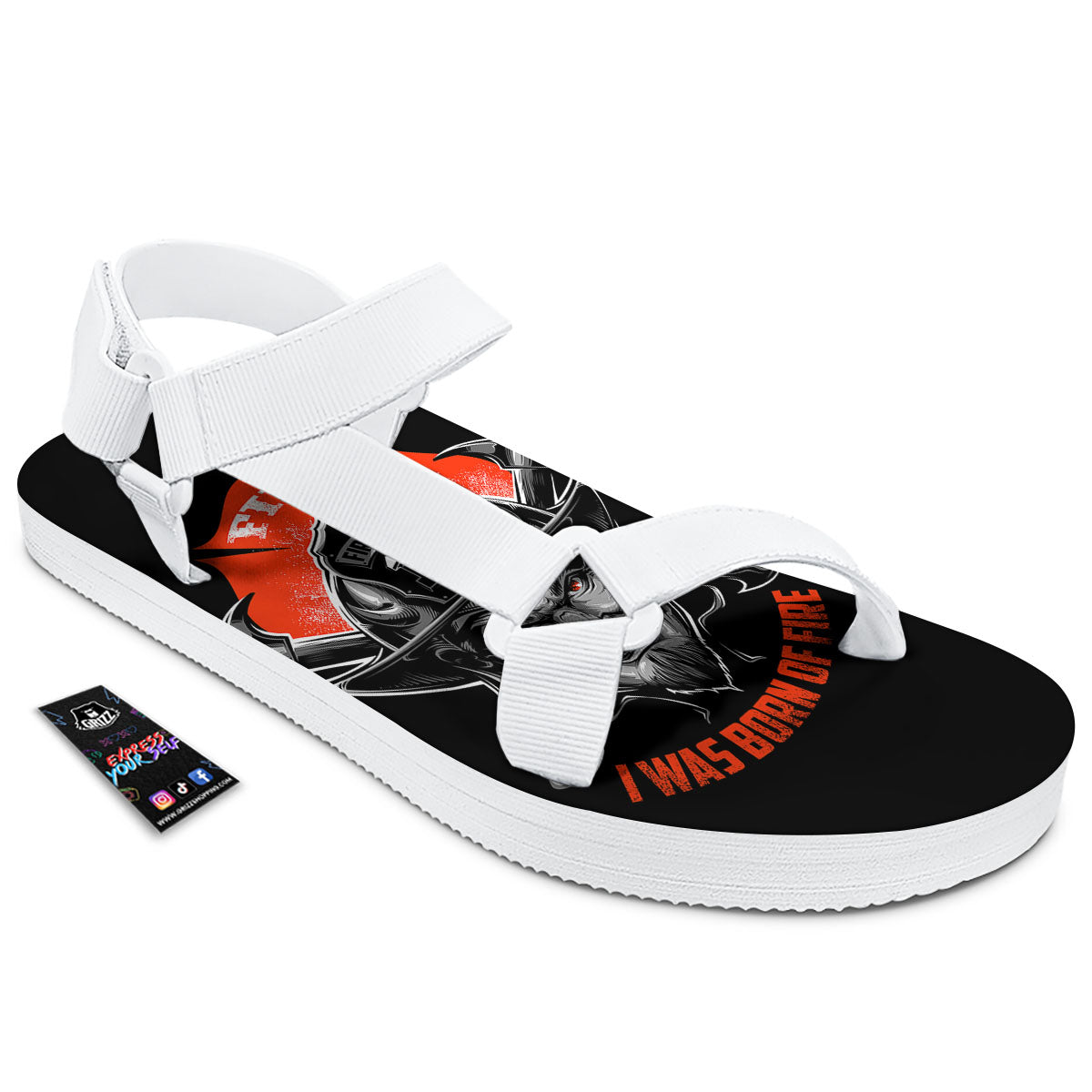 Devil Firefighter Print White Open Toe Sandals-grizzshop