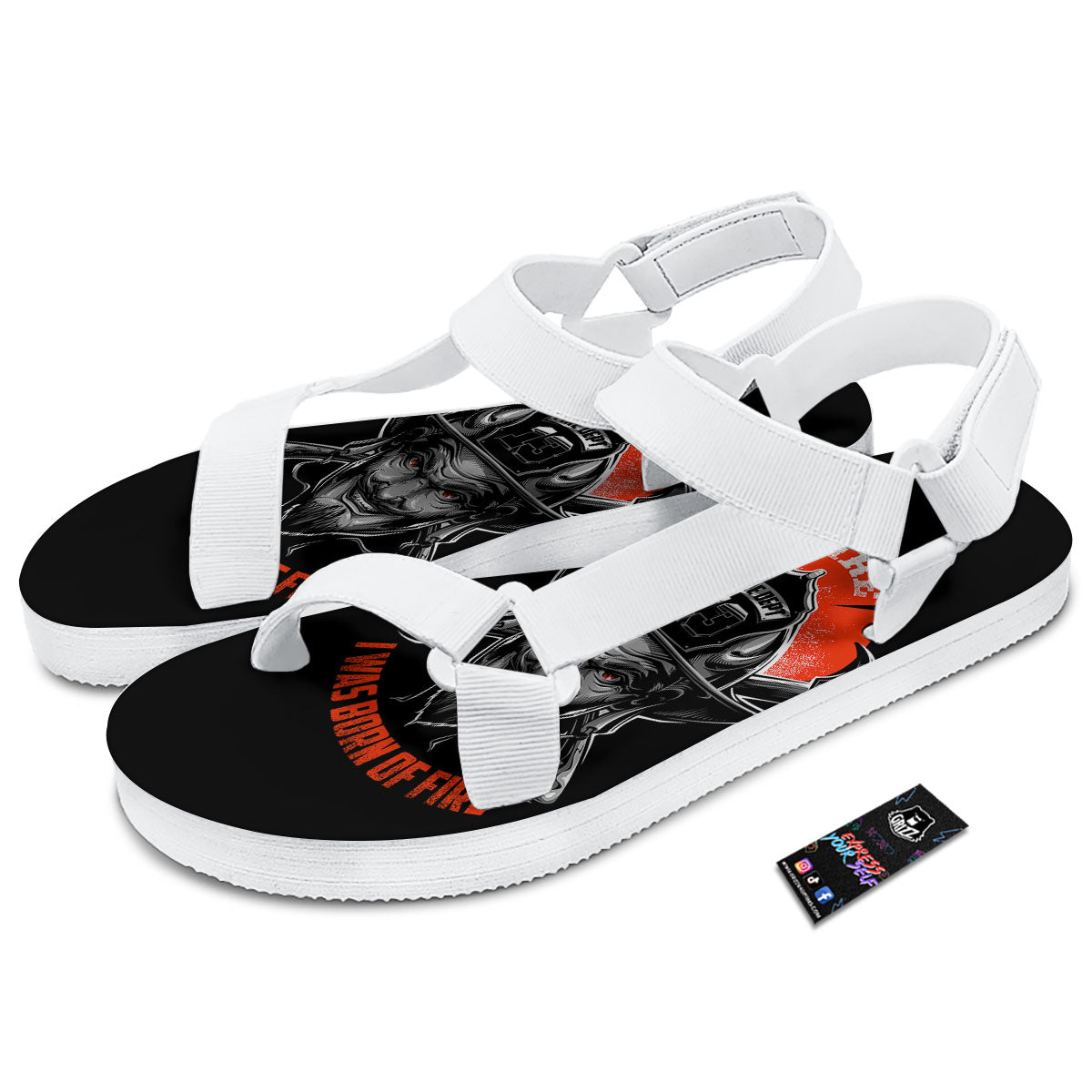 Devil Firefighter Print White Open Toe Sandals-grizzshop