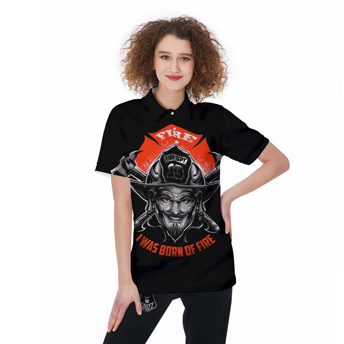 Devil Firefighter Print Women's Golf Shirts-grizzshop