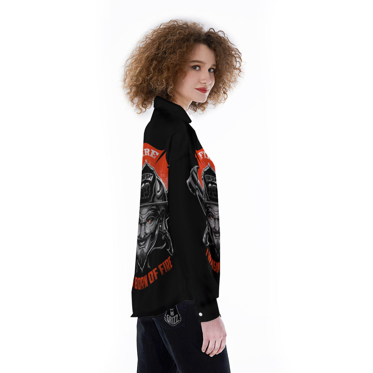 Devil Firefighter Print Women's Long Sleeve Shirts-grizzshop