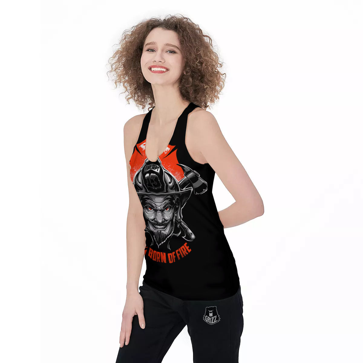 Devil Firefighter Print Women's Racerback Tank Top-grizzshop