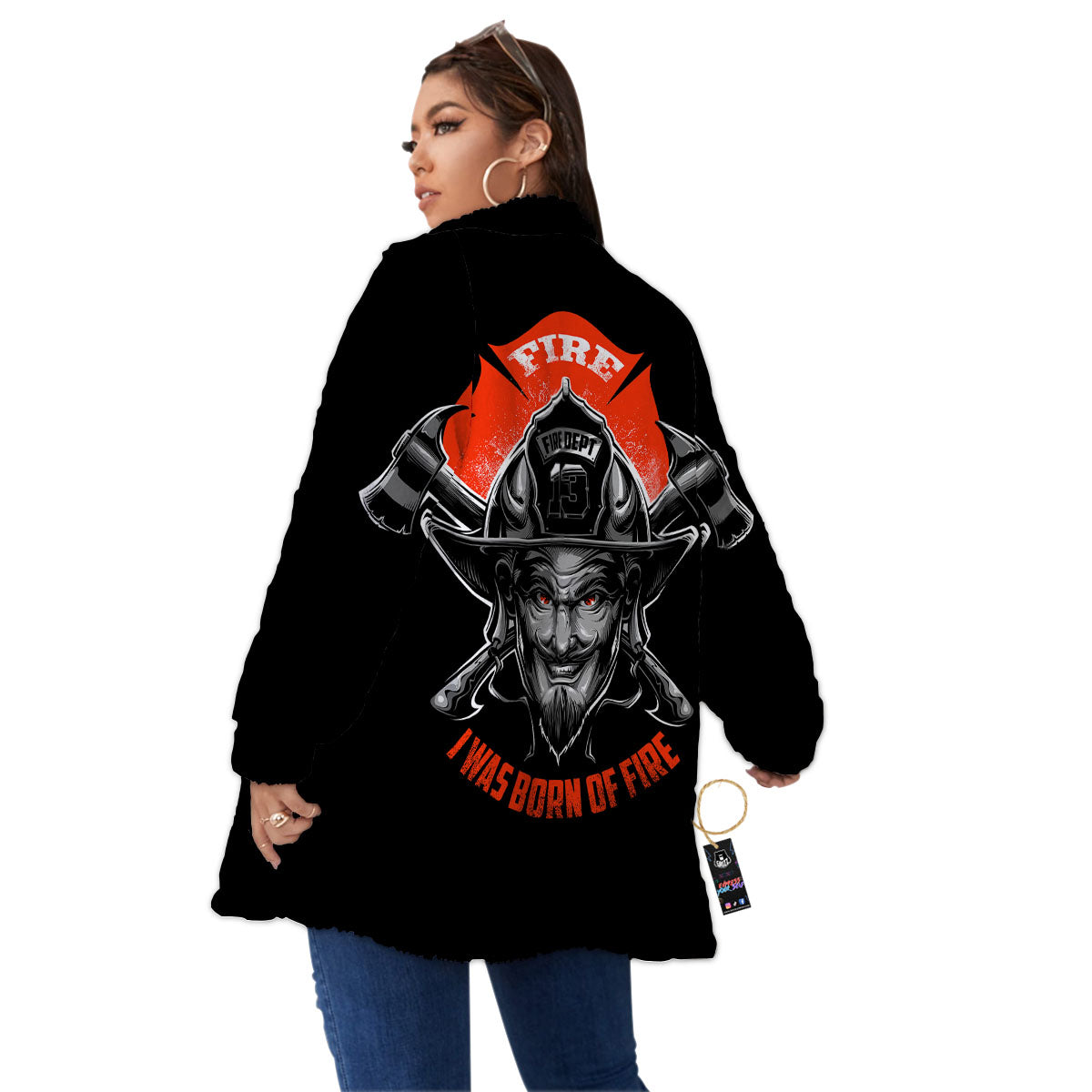 Devil Firefighter Print Women's Sherpa Jacket-grizzshop