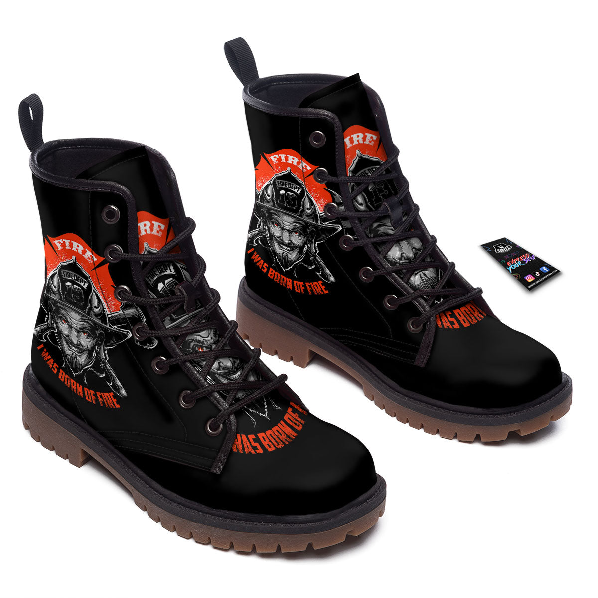 Devil Firefighter Print Work Boots-grizzshop