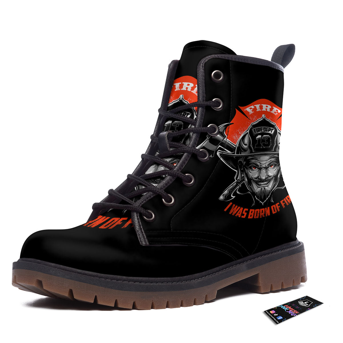 Devil Firefighter Print Work Boots-grizzshop