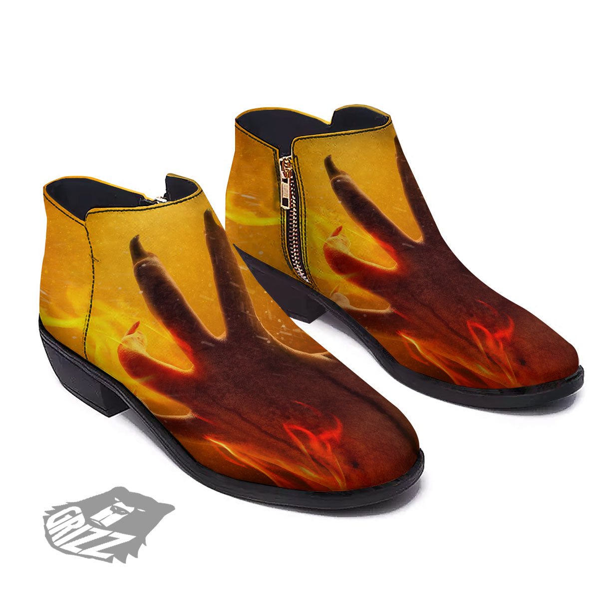 Devil Hand Print Ankle Boots-grizzshop