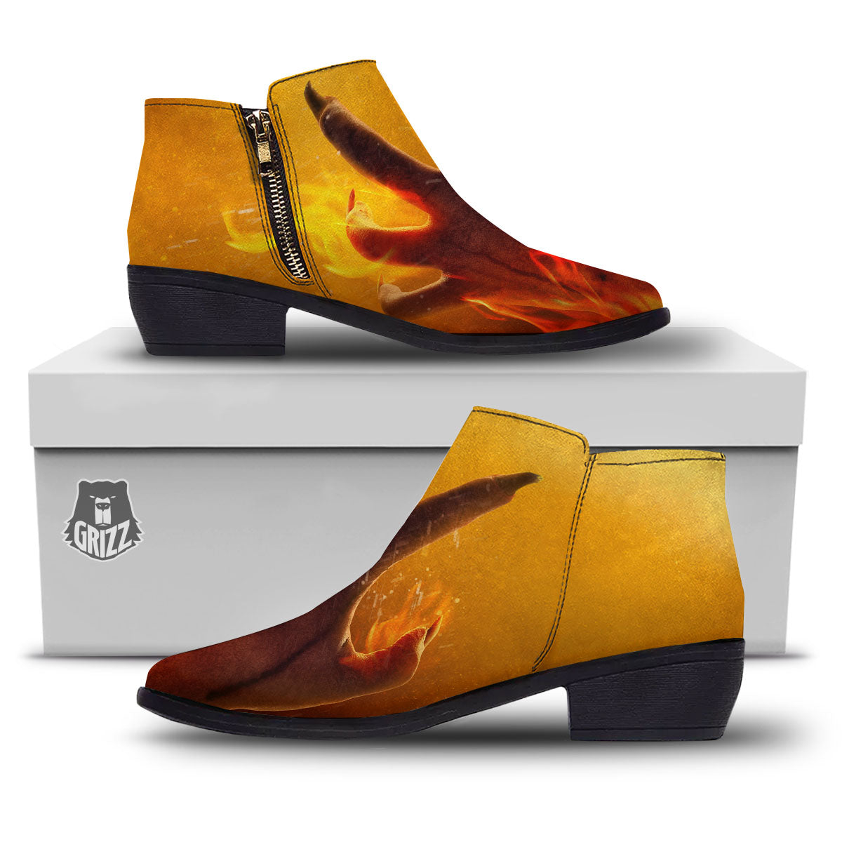 Devil Hand Print Ankle Boots-grizzshop
