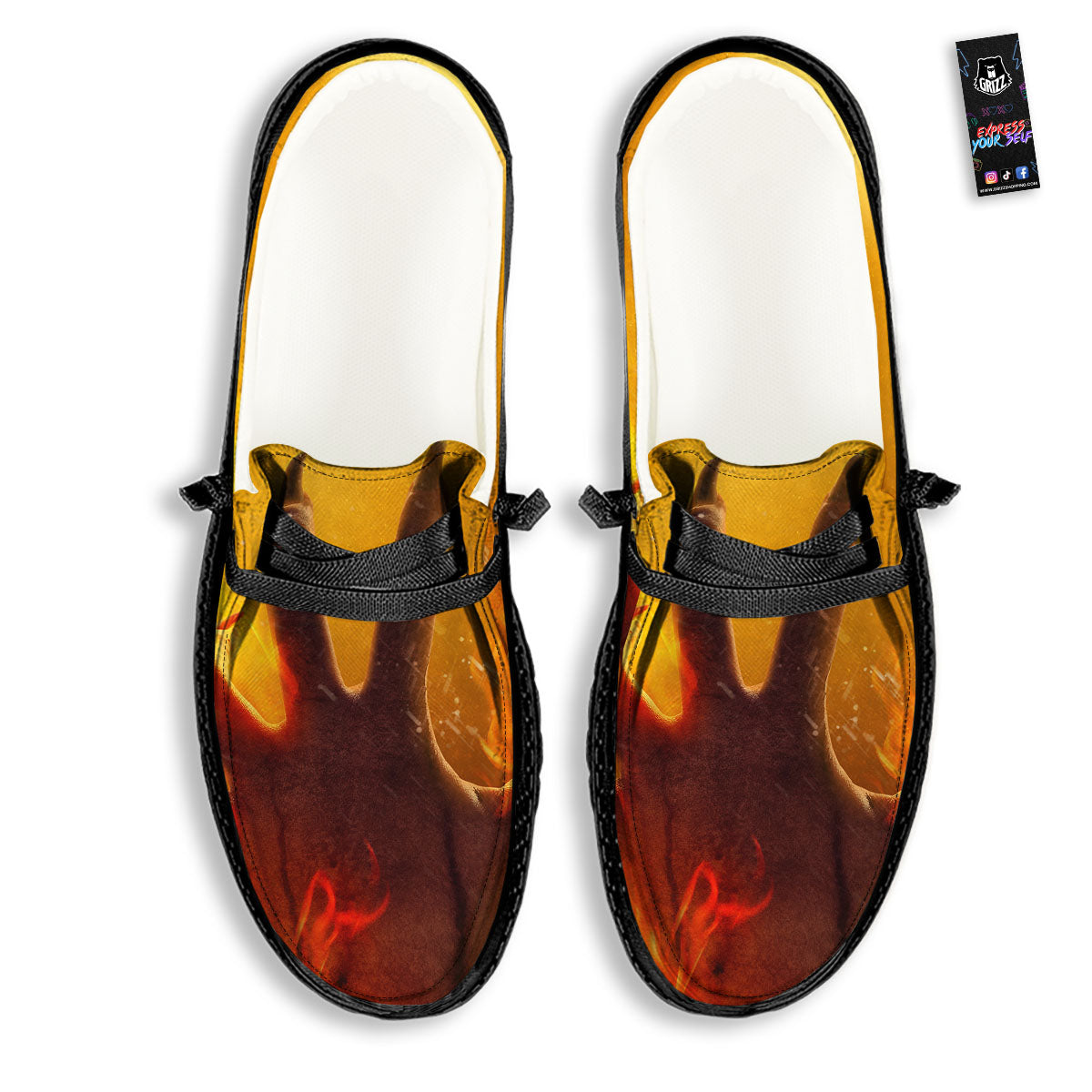 Devil Hand Print Black Loafers-grizzshop