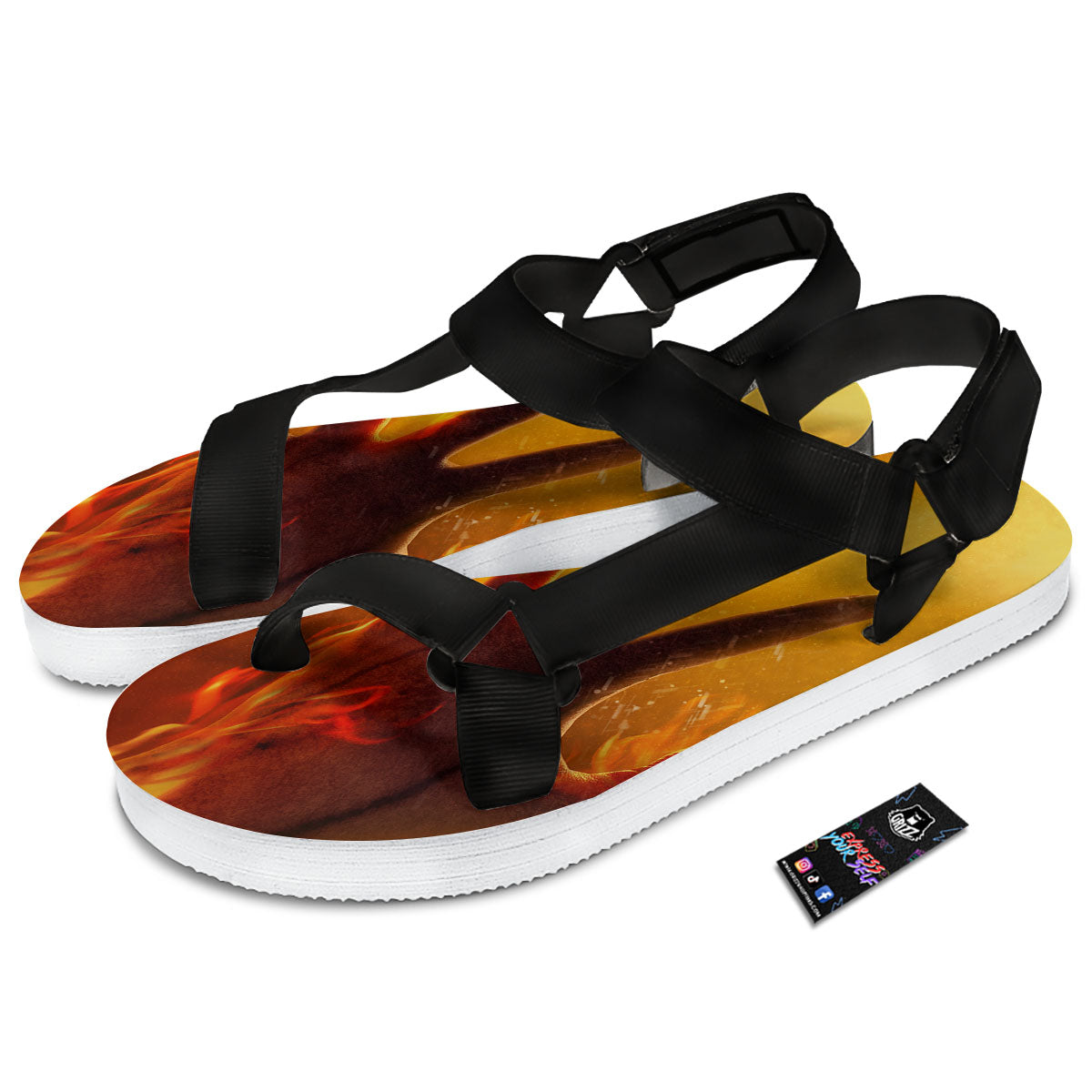 Devil Hand Print Black Open Toe Sandals-grizzshop