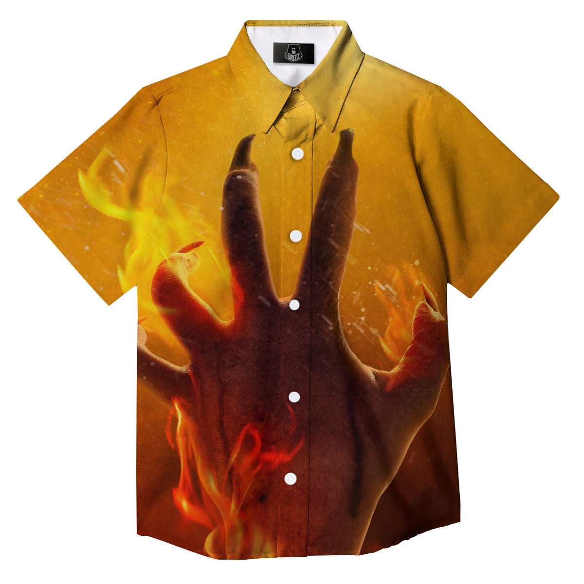 Devil Hand Print Button Up Shirt-grizzshop
