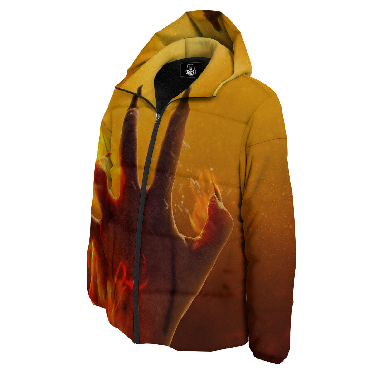 Devil Hand Print Down Jacket-grizzshop
