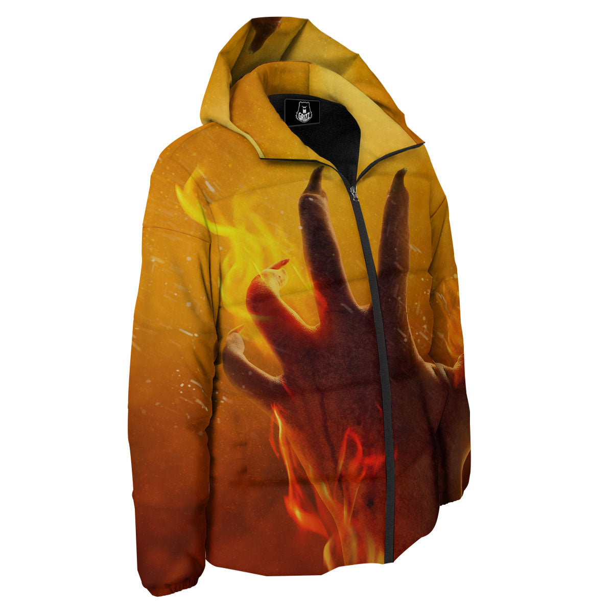 Devil Hand Print Down Jacket-grizzshop