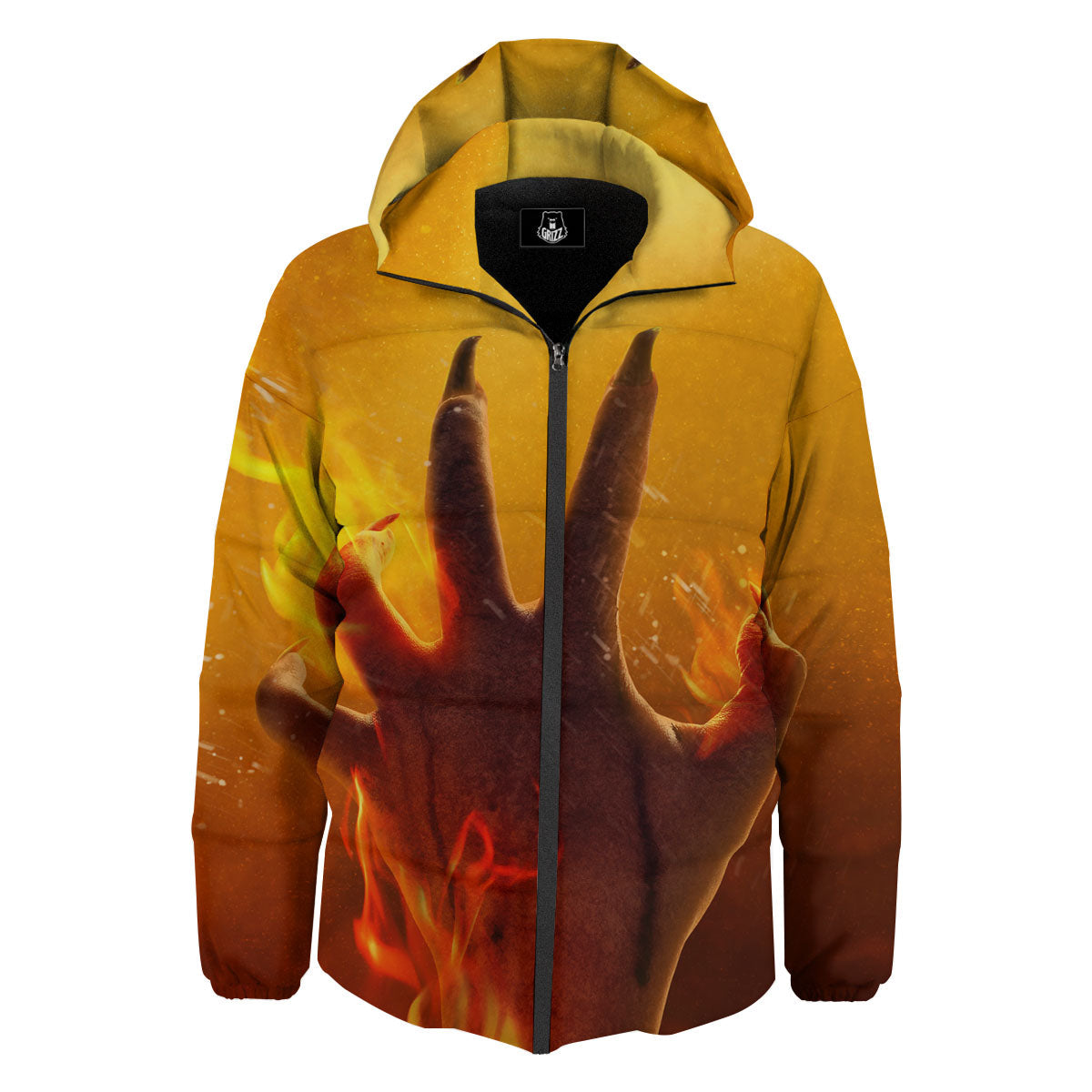 Devil Hand Print Down Jacket-grizzshop