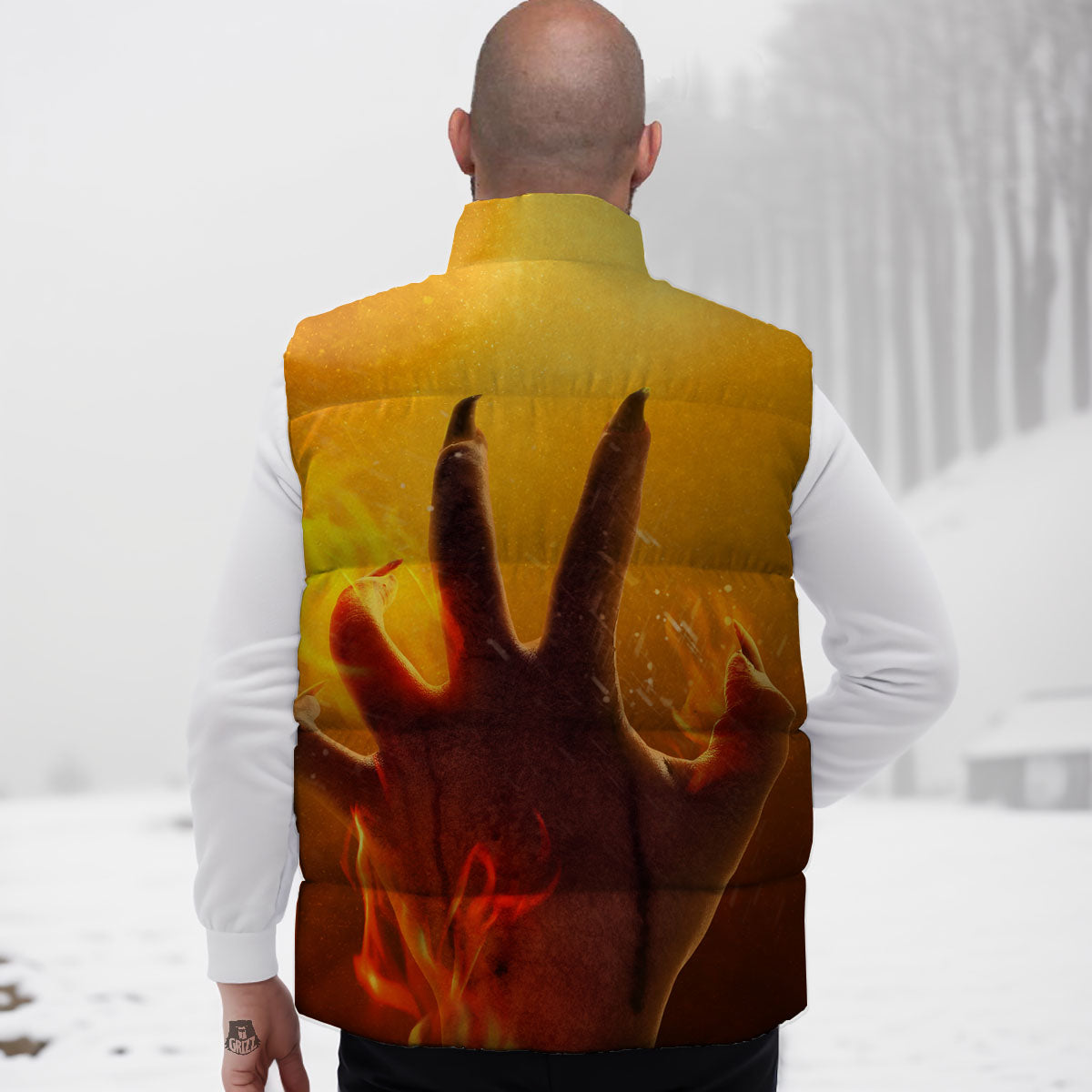 Devil Hand Print Down Vest-grizzshop