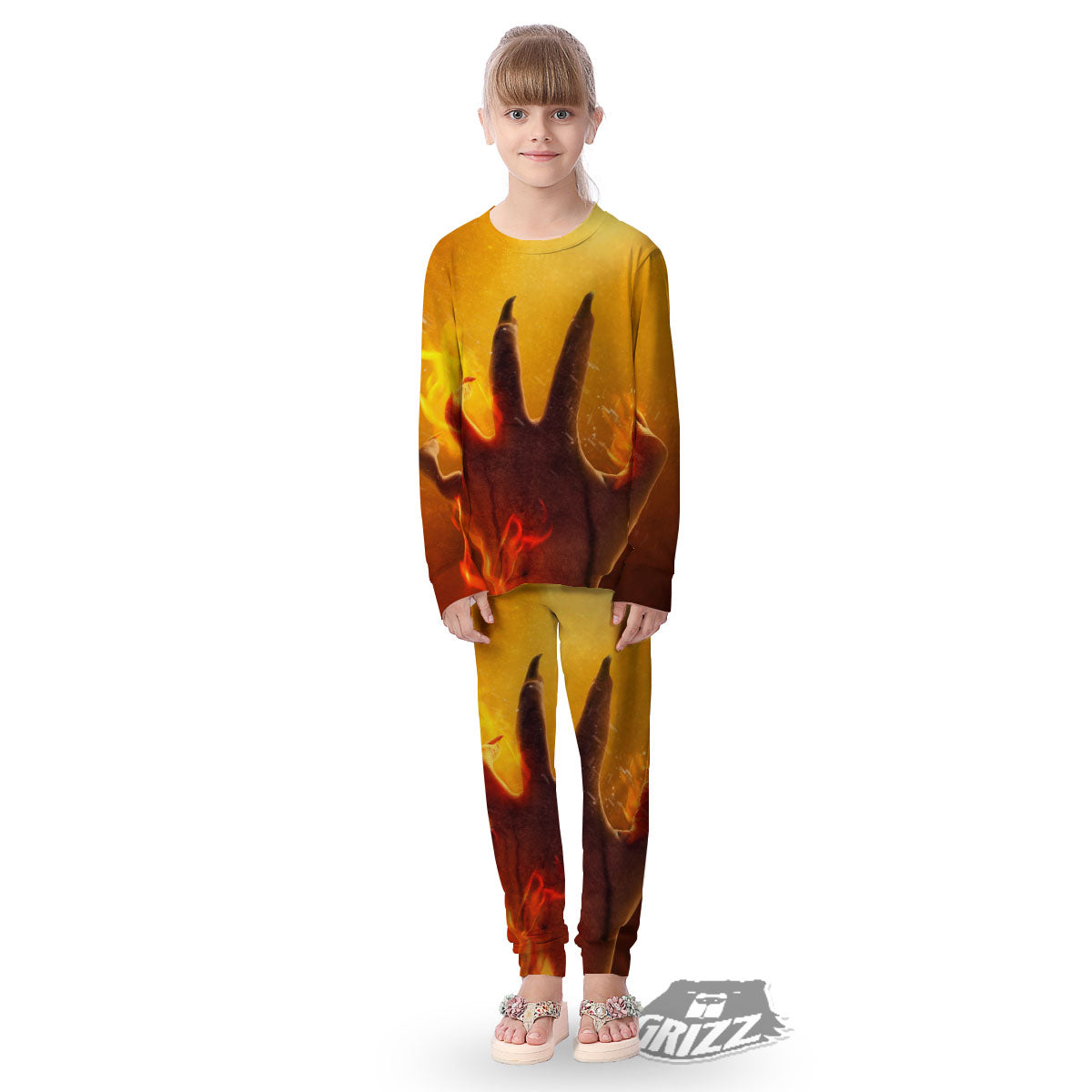 Devil Hand Print Kid's Pajamas-grizzshop