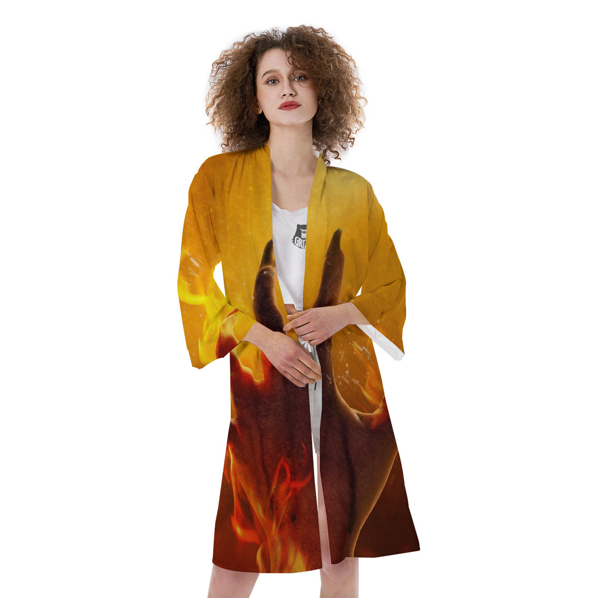 Devil Hand Print Kimono-grizzshop