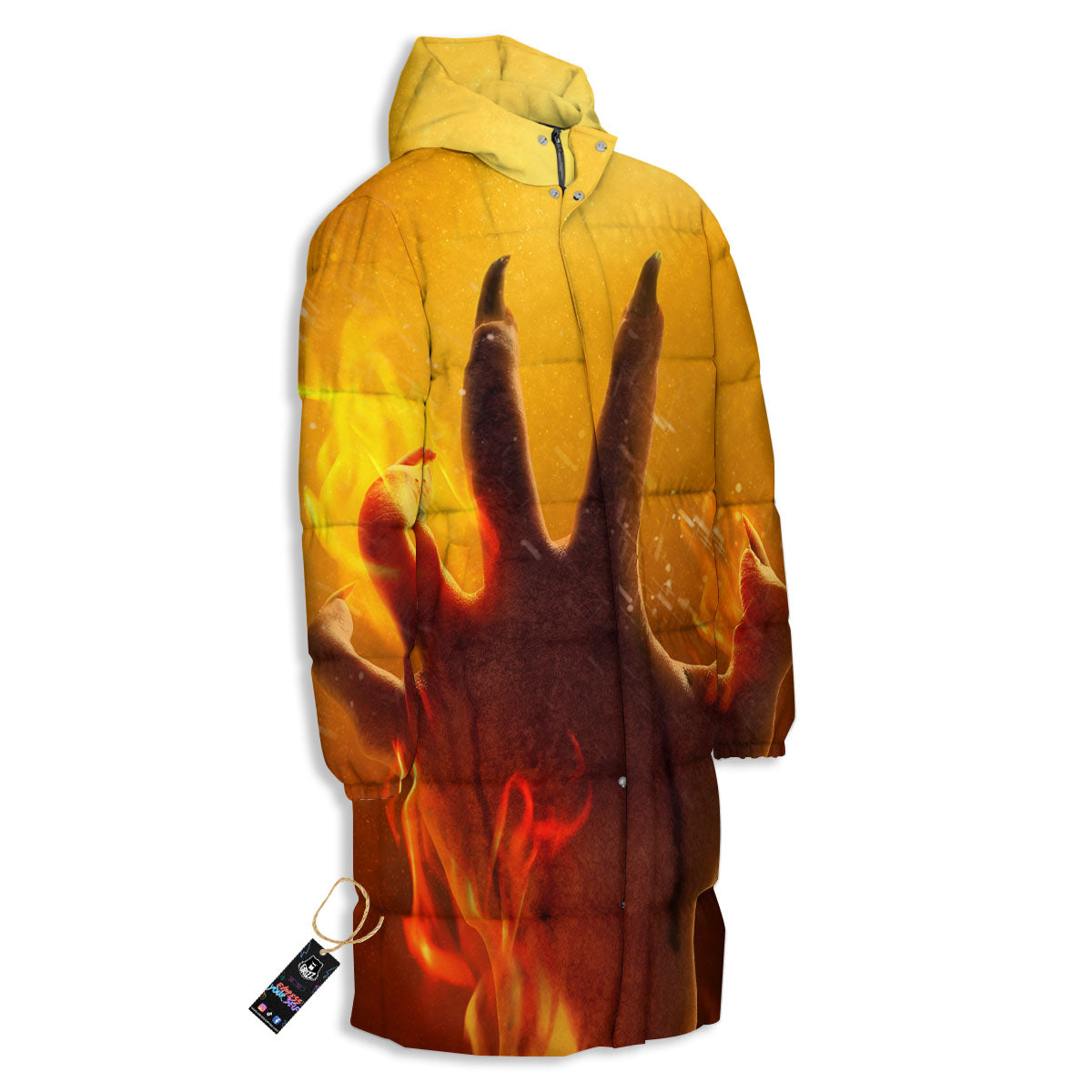 Devil Hand Print Long Down Jacket-grizzshop