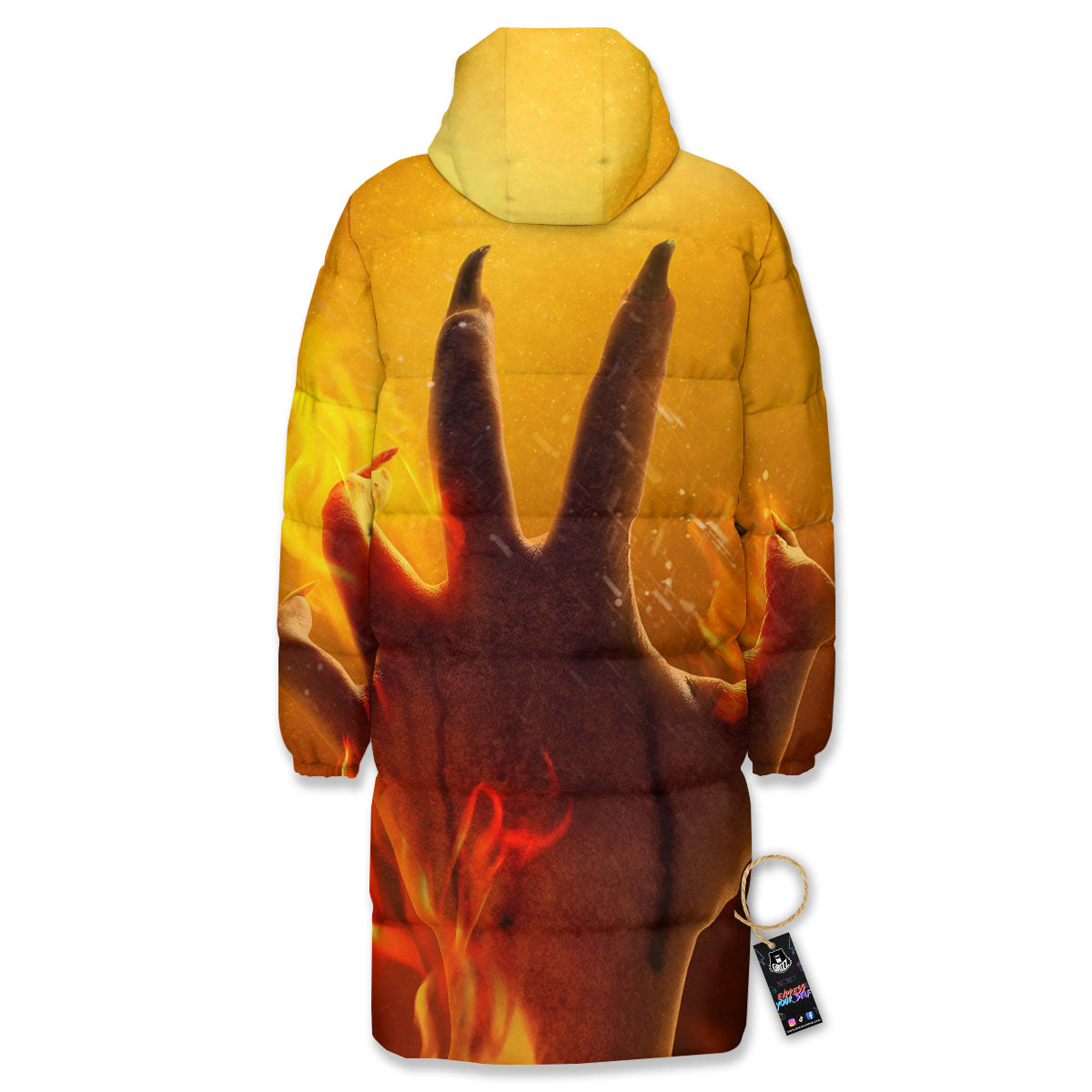 Devil Hand Print Long Down Jacket-grizzshop