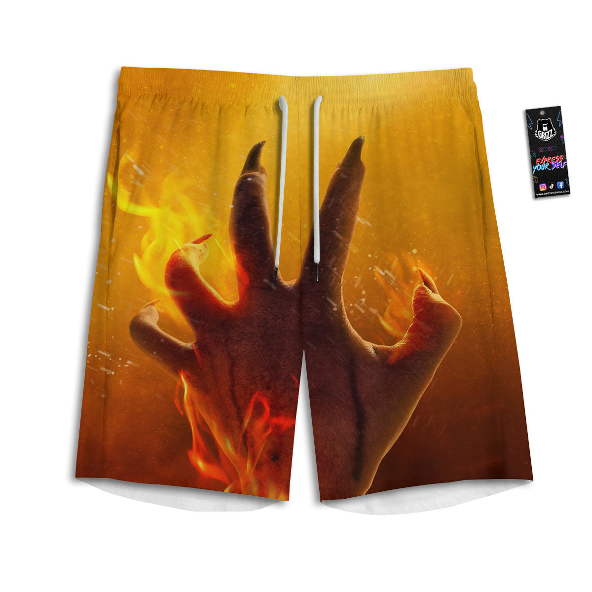 Devil Hand Print Men's Athletic Shorts-grizzshop