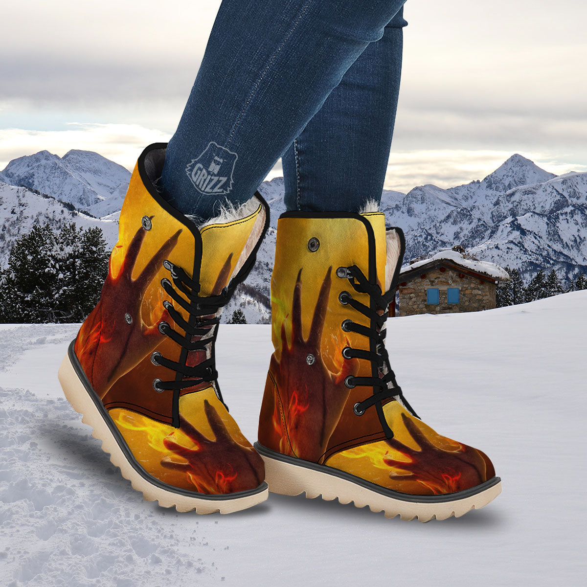 Devil Hand Print Snow Boots-grizzshop