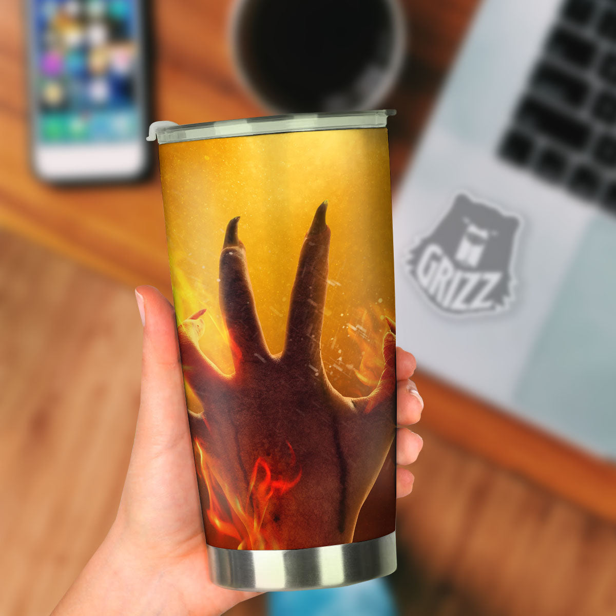 Devil Hand Print Tumbler-grizzshop