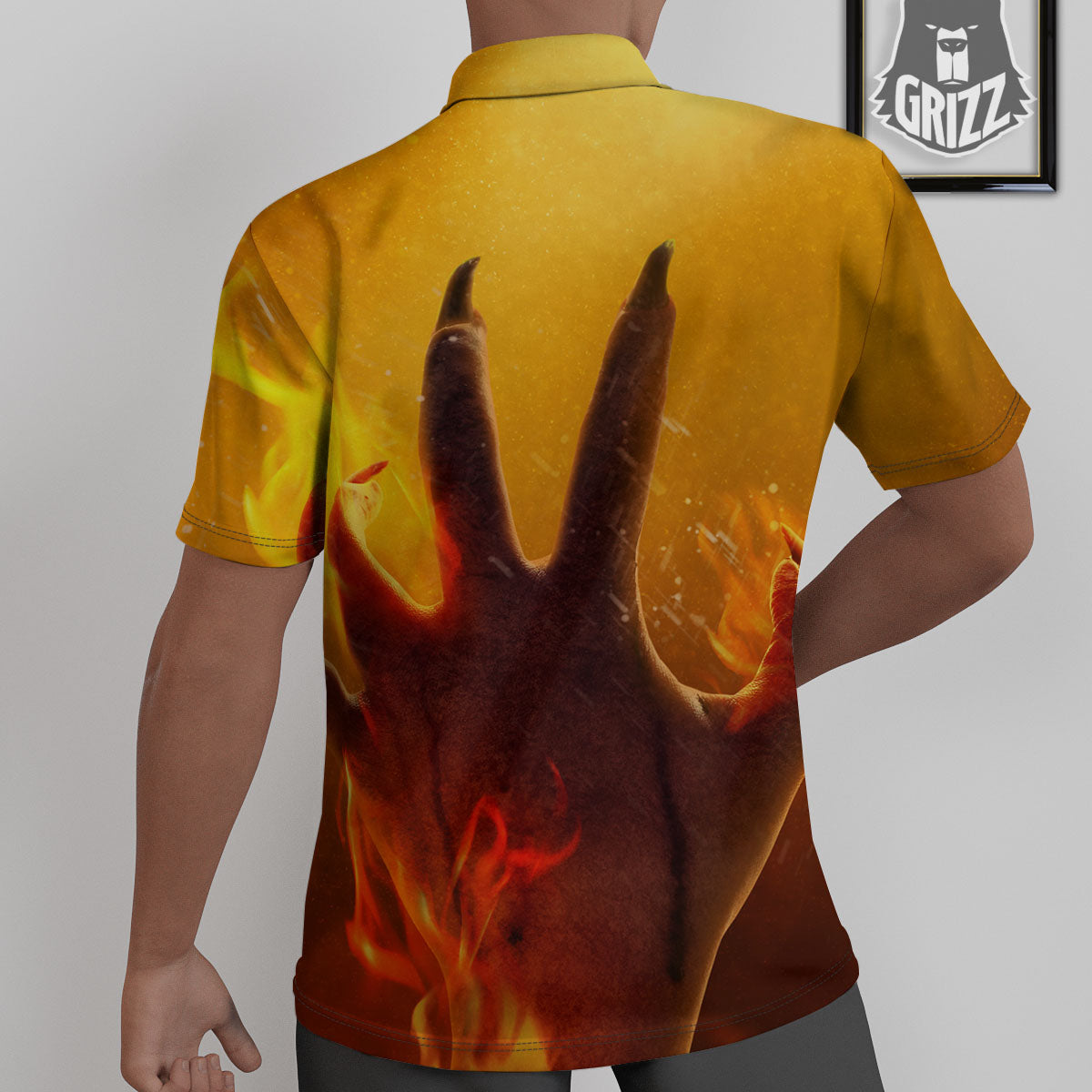Devil Hand Print Untucked Shirts-grizzshop