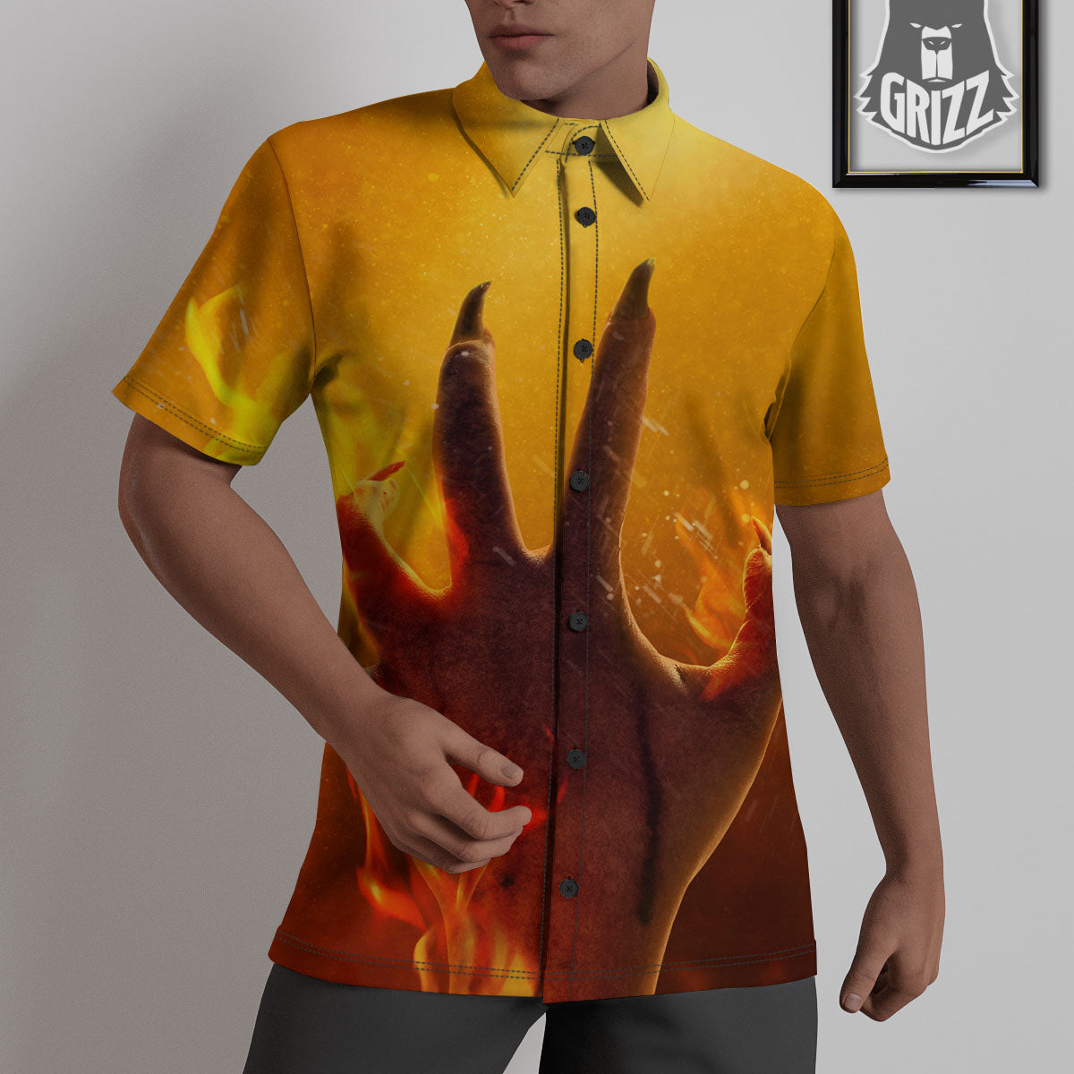 Devil Hand Print Untucked Shirts-grizzshop
